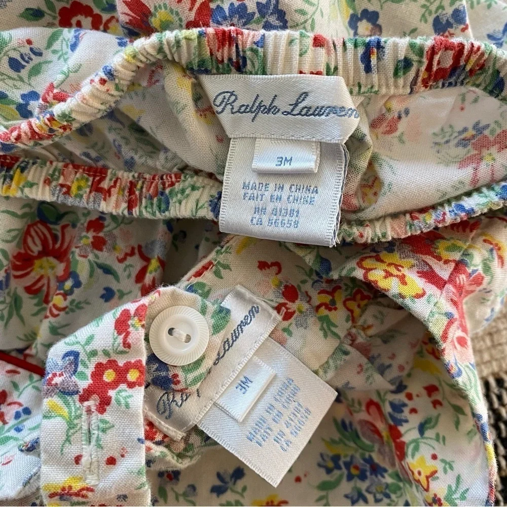 Ralph Lauren Cream Red Blue Yellow Green Floral Print Cotton Sundress 3 months